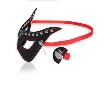 Czarna maska do sado maso BDSM z czerwona wstążką - 4